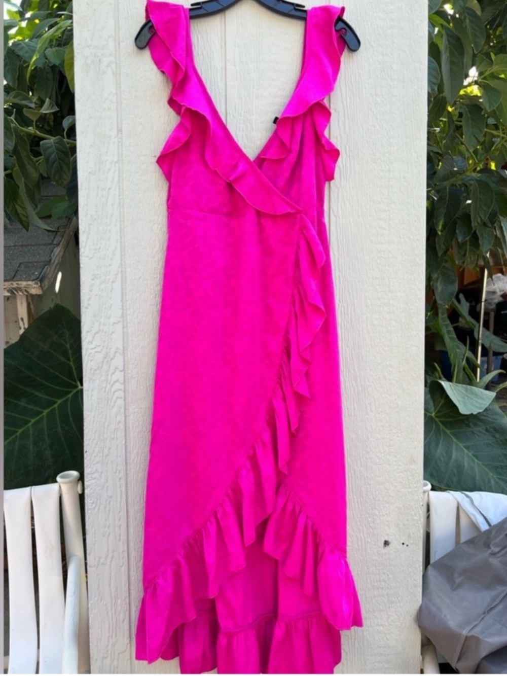 Topshop floral ruffle hot pink dress